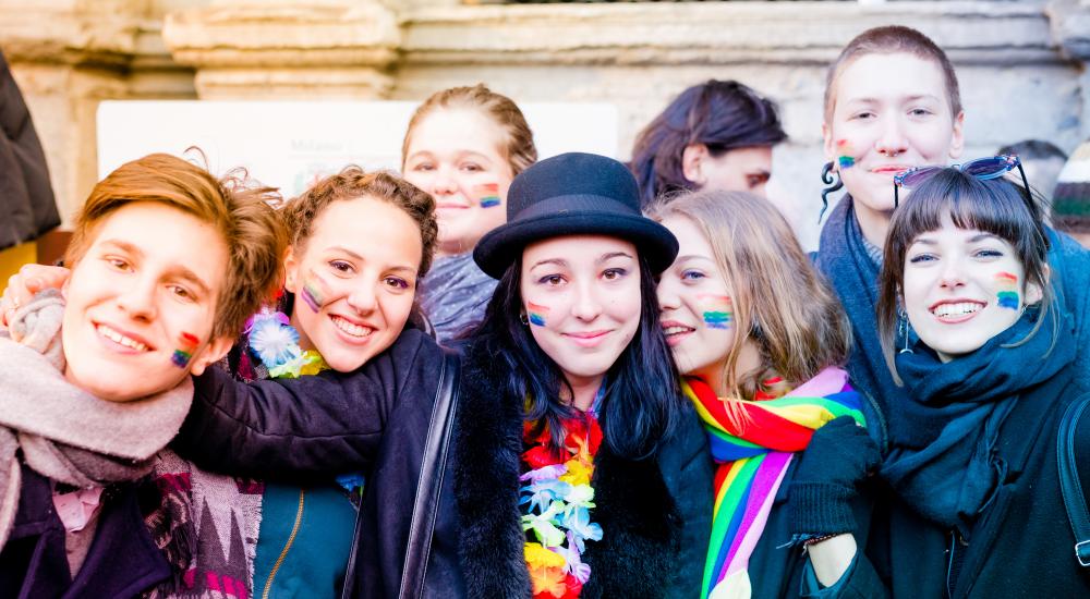 group of students at a pride event