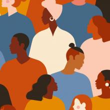 Illustration of racially diverse group of people in profile