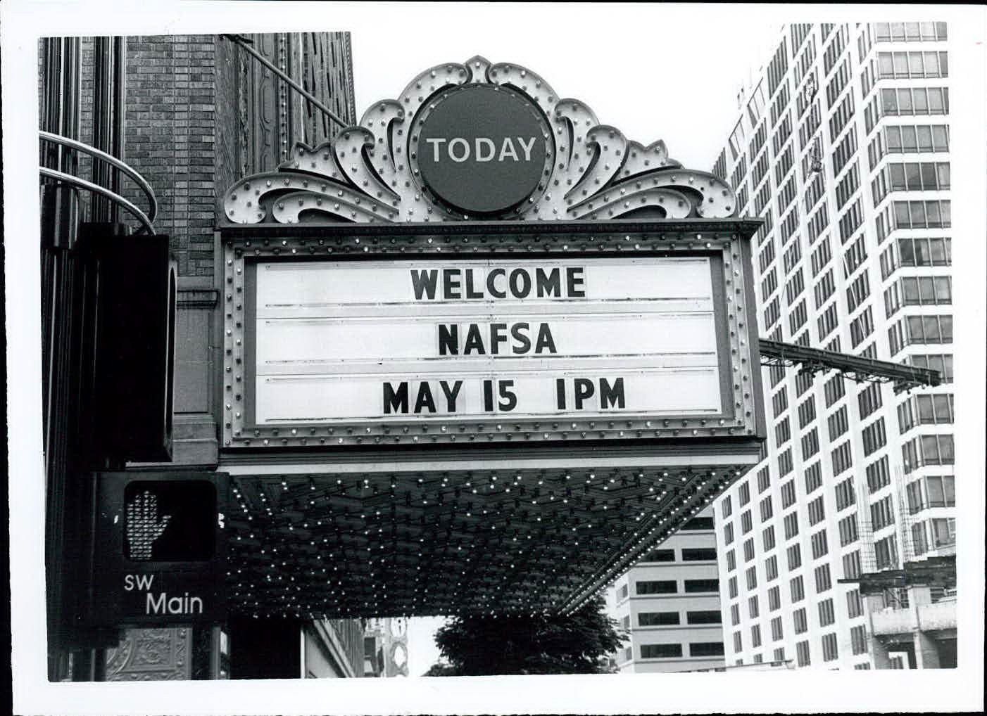 Black and white image of an old TODAY show marquee