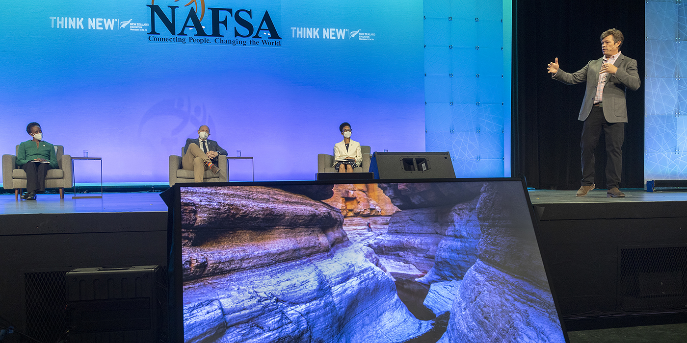 Pete McBride speaking at the NAFSA annual conference