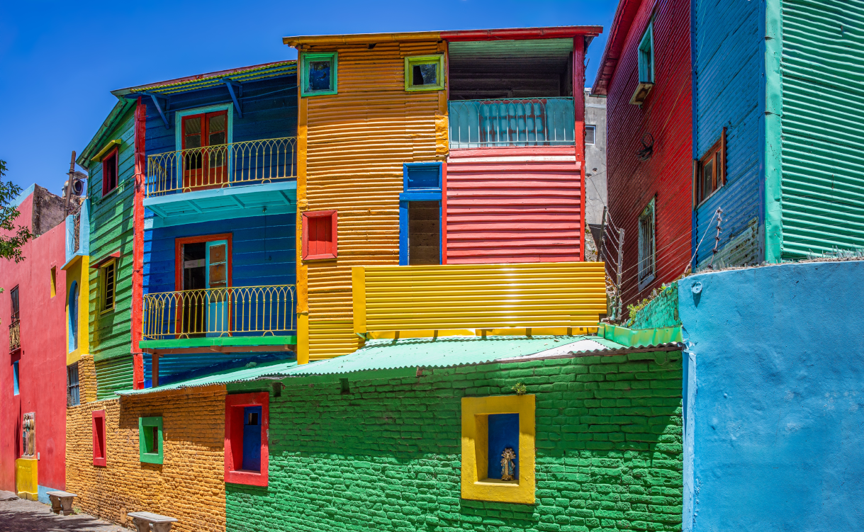 Colorful buildings along Caminito Street in Buenos Aires