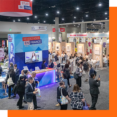 a busy expo floor surrounded by country consortia booths