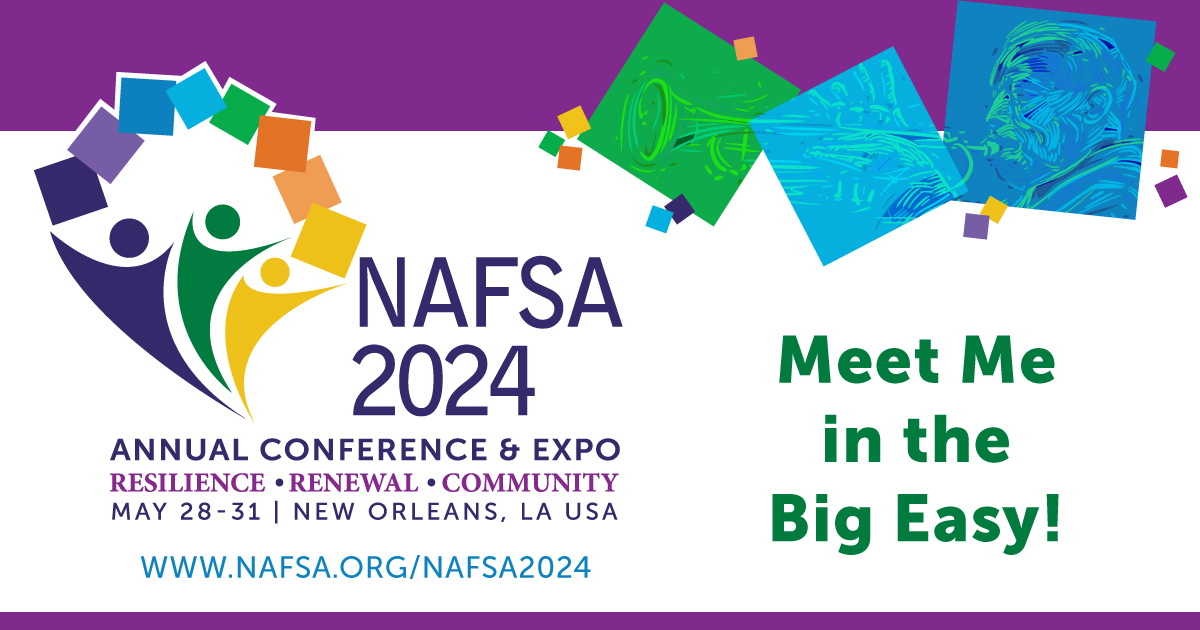 NAFSA 2024 logo with the words "Meet Me in the Big Easy"