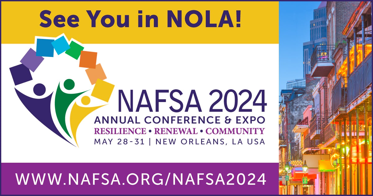 The NAFSA 2024 logo with picture of New Orleans and the heading "See You in NOLA!"