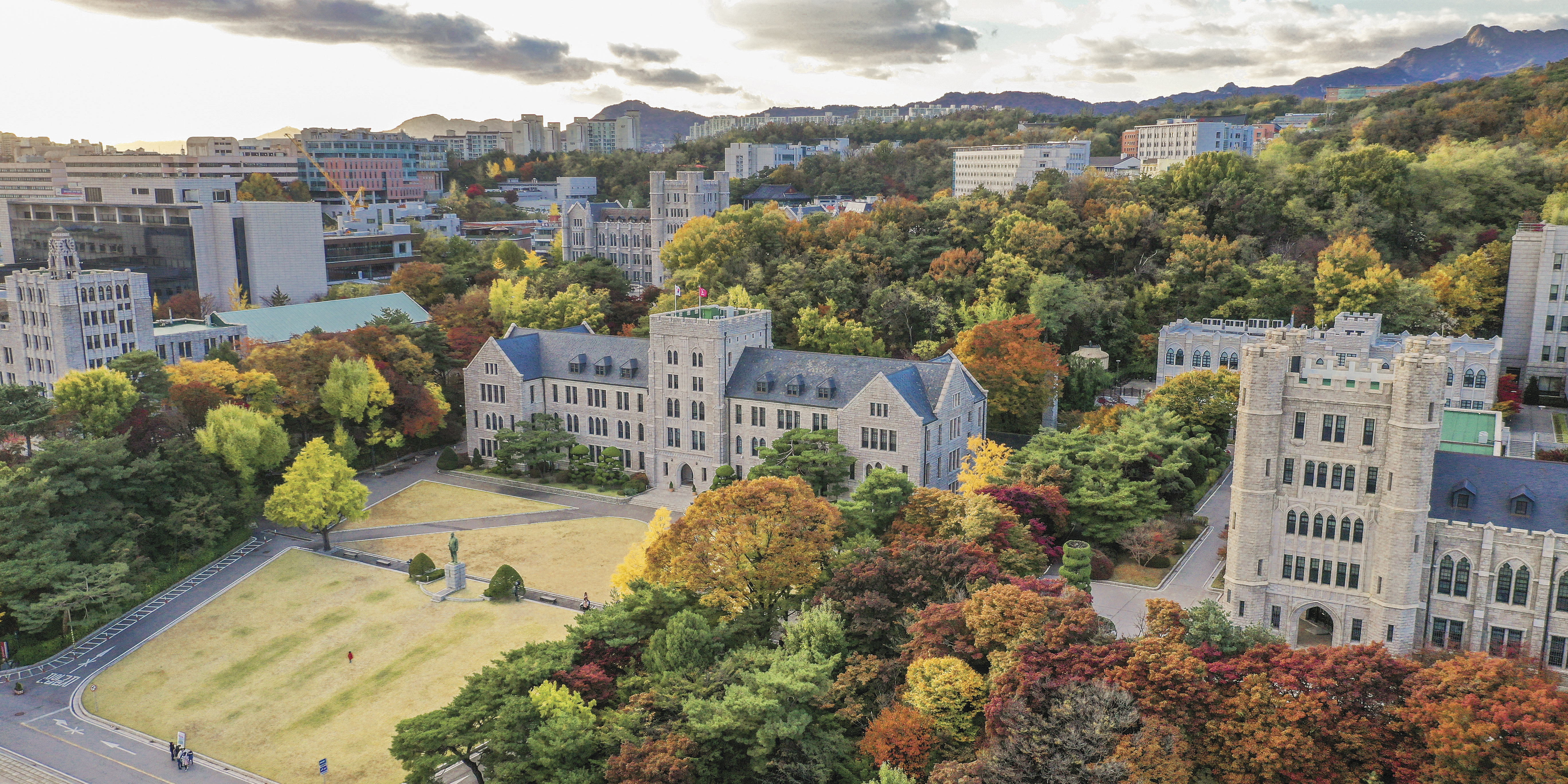 An aerial view of Korea University's campus.