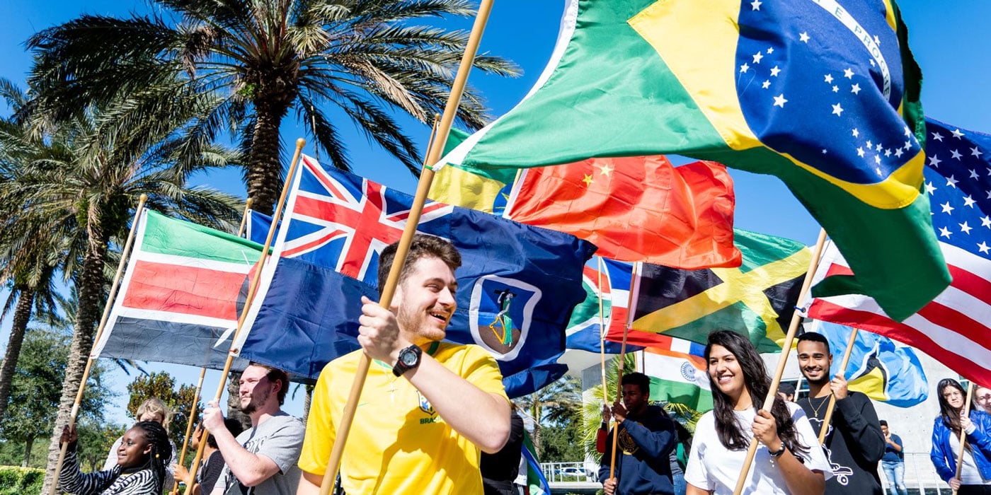 Embry-Riddle Aeronautical University students celebrate during a parade