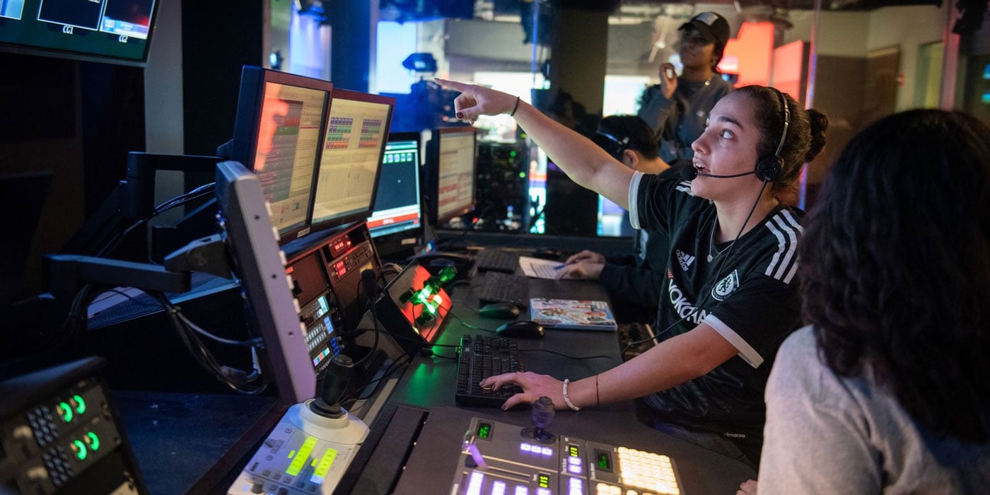 Emerson College students work in the Production Center