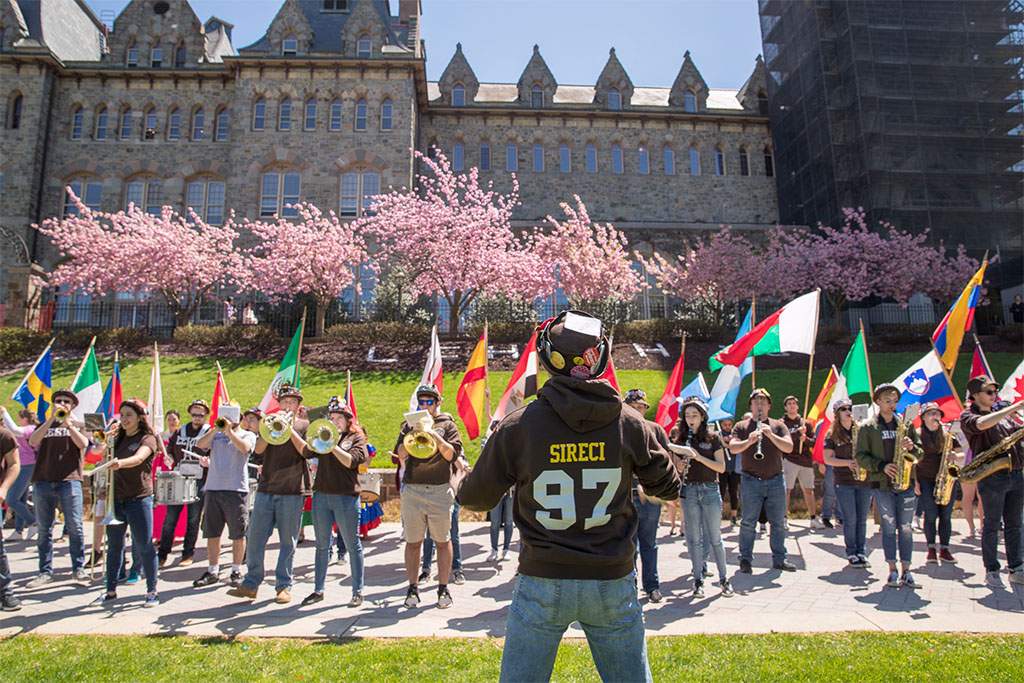 Lehigh’s famous Marching 97 plays at the International Bazaar