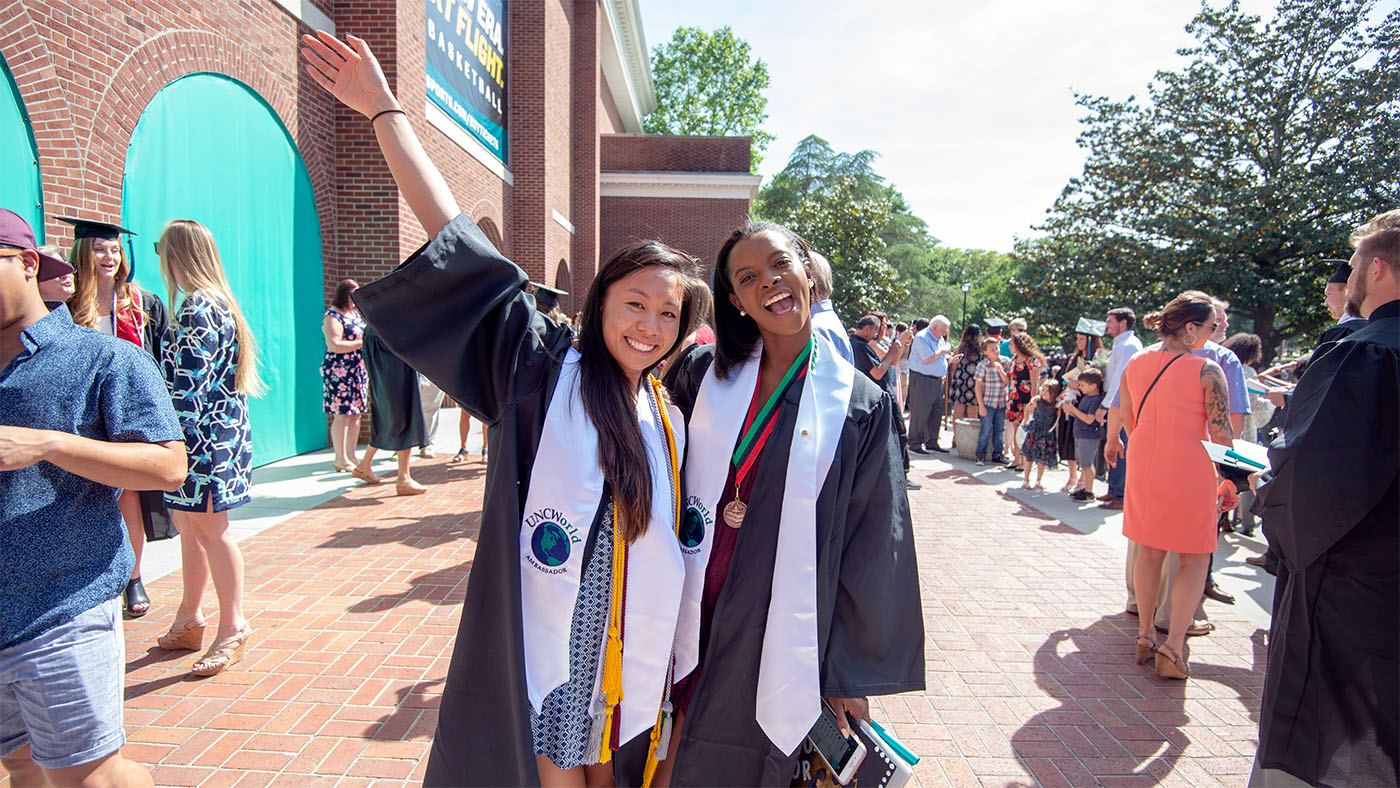 Students who have experience in one of UNCW’s study abroad programs can proudly display a UNC World stole during their commencement ceremonies