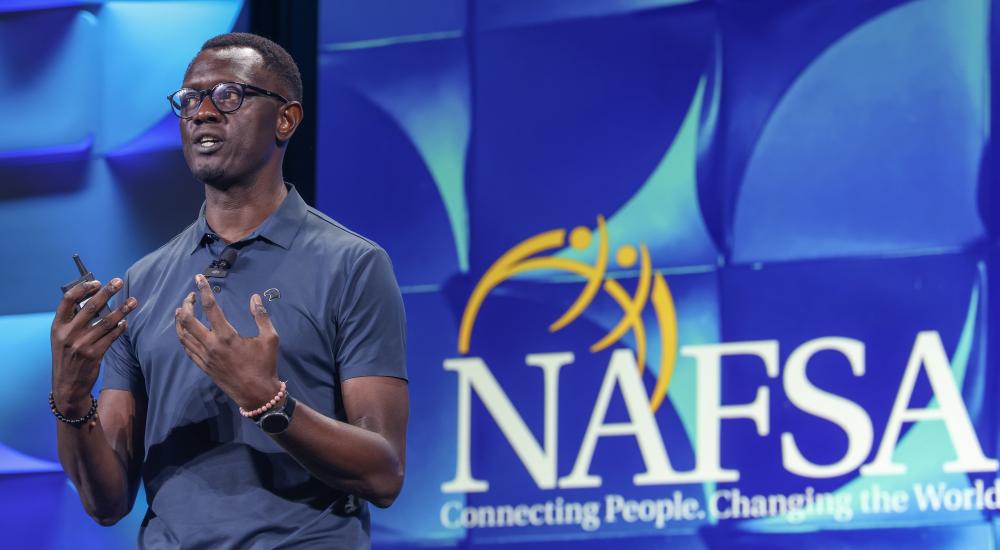 Tonee Ndungu speaking at the NAFSA conference.