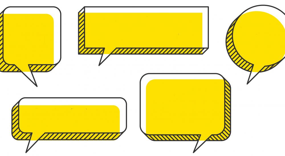 five yellow speech bubbles