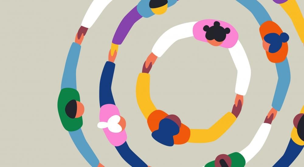 illustration of people joining hands in concentric circles