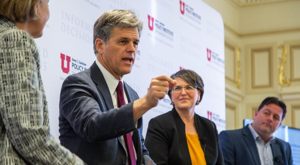 Tim Shriver speaking on a conference panel.
