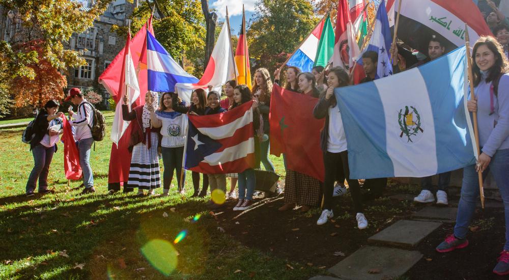 group of international students on campus at Lehigh