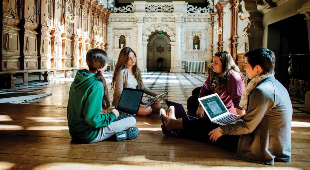 Students inside Harlaxton Manor