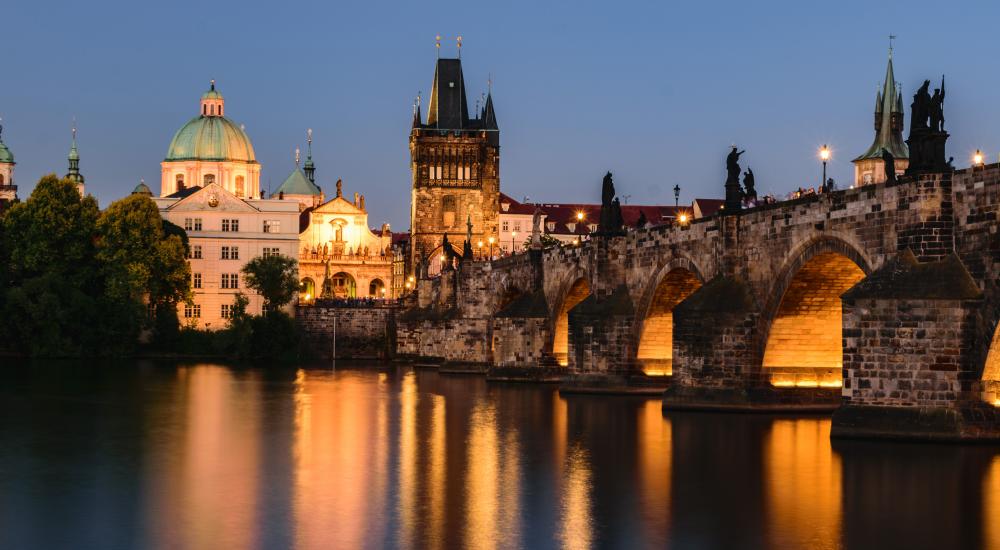 skyline of Prague at night