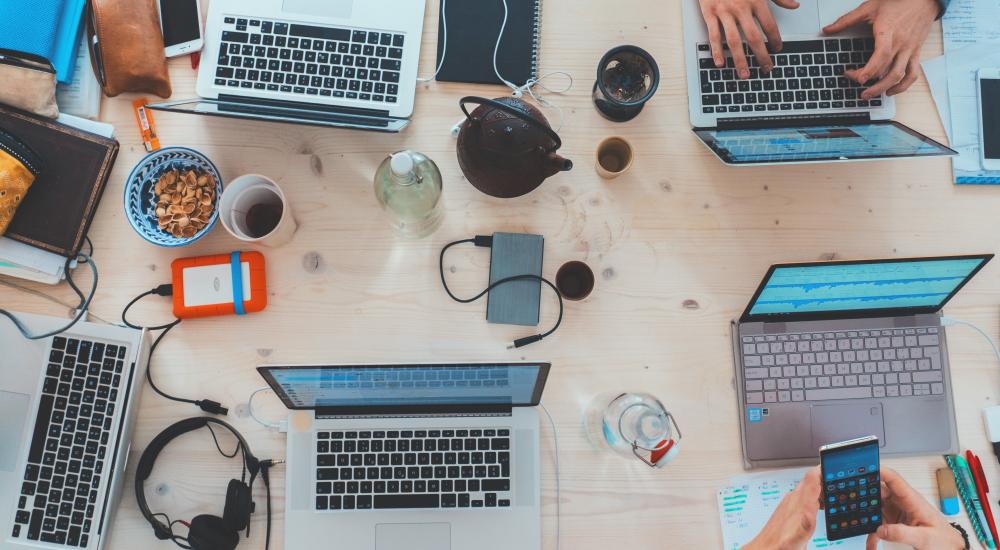 Laptops on a table