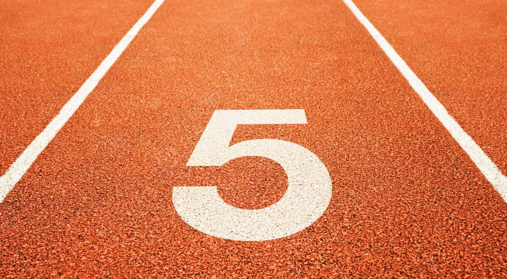 numeral 5 on a running track lane