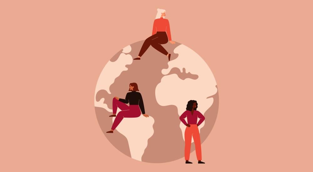 illustration of a globe and three women