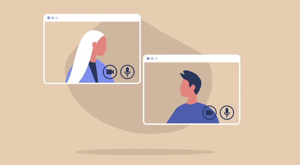 Illustration of two people on computer screens