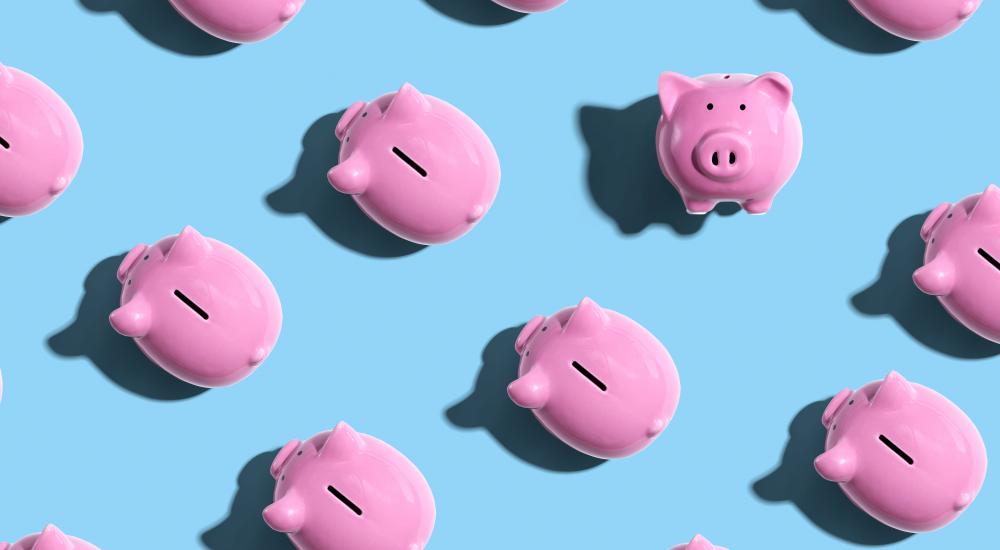 pink piggy banks on a blue background