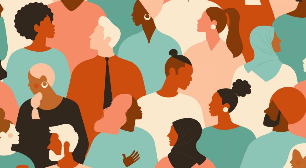 Illustration of layers of people of different ethnicities