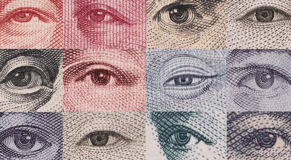 collage of faces from different bank notes
