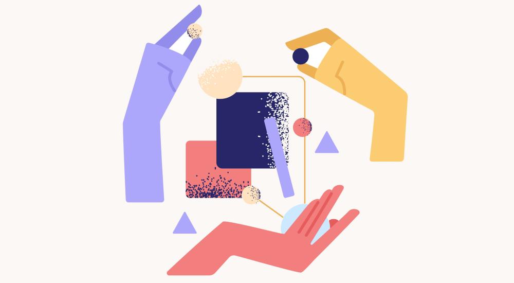illustration of different colored hands and objects