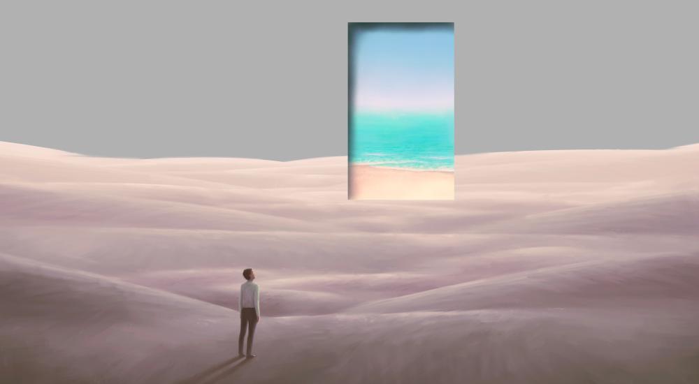 Illustration of a person standing in clouds