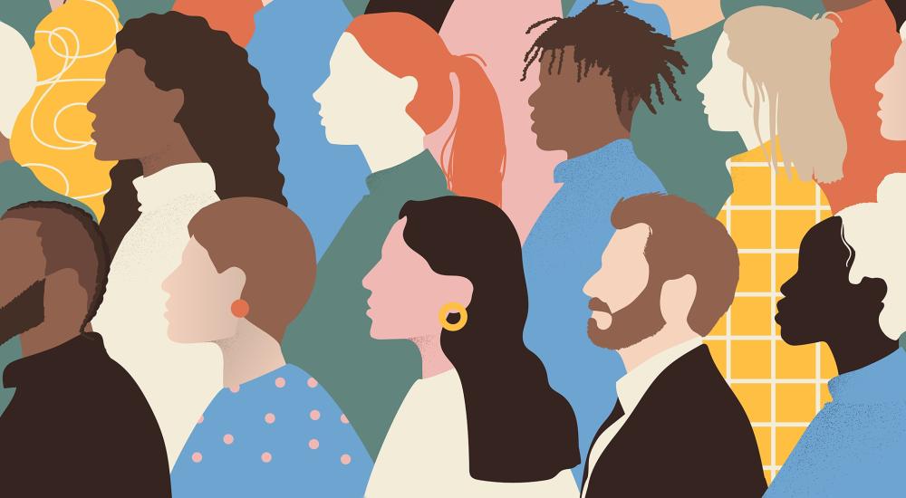 multicolor illustration of people in profile