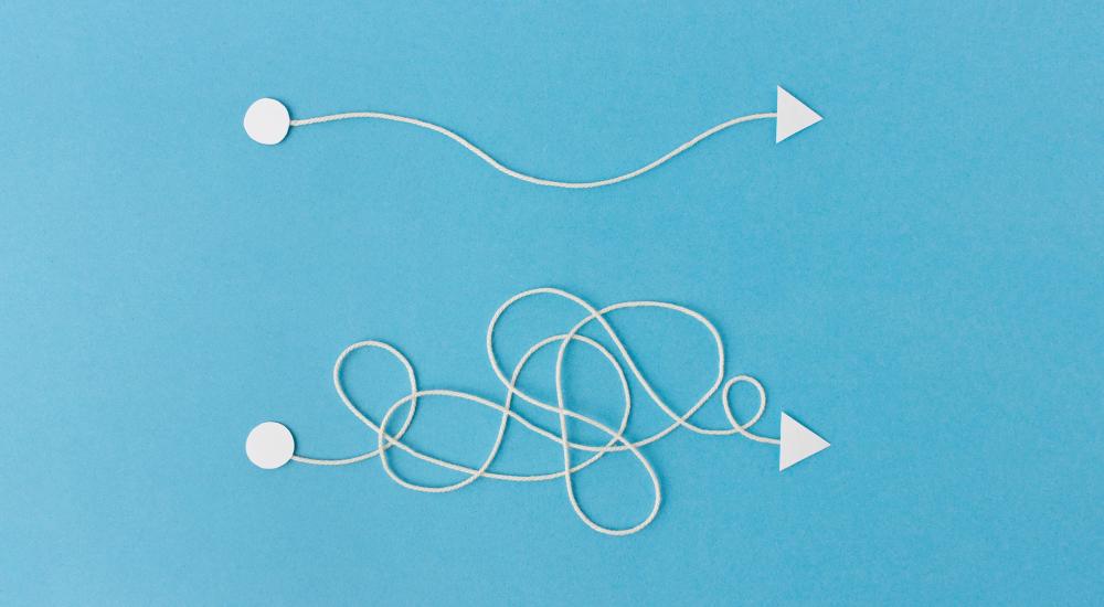 one smooth string line over one tangled string line