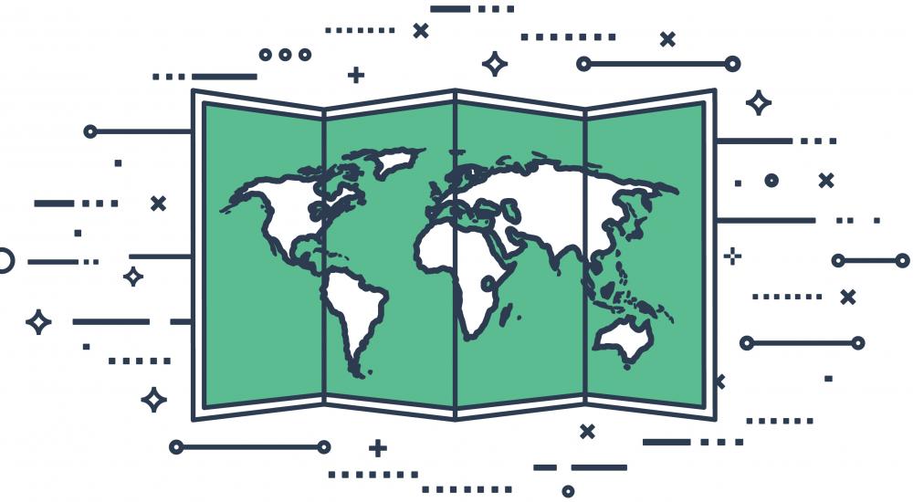 Illustration of a world map unfolded