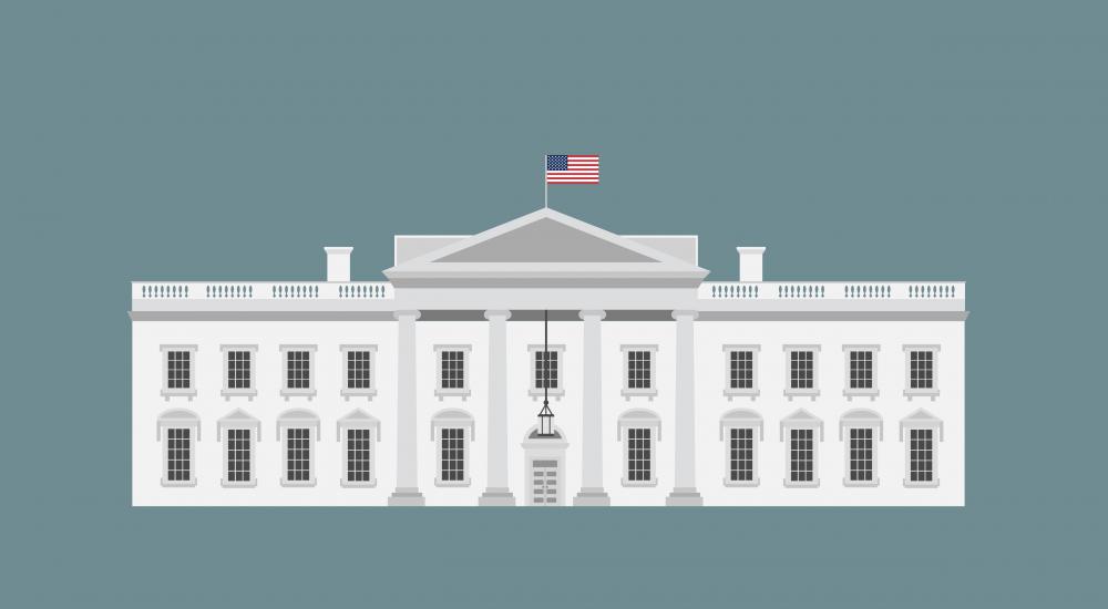 Illustration of the White House on a blue background