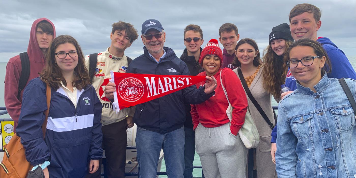 Freshman Dublin Experience students tour Dublin Harbor during program orientation