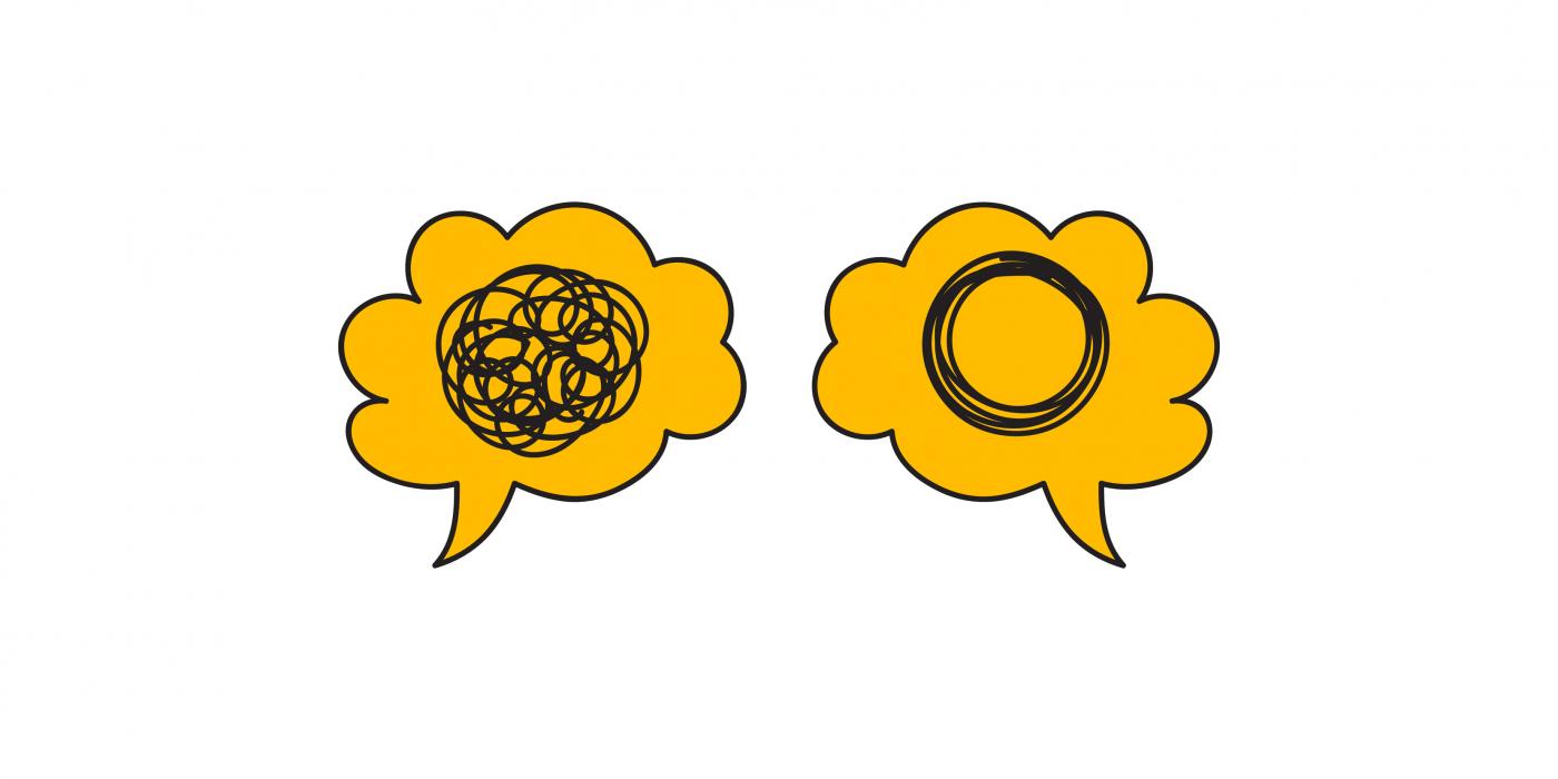 Yellow thought bubbles on a white background