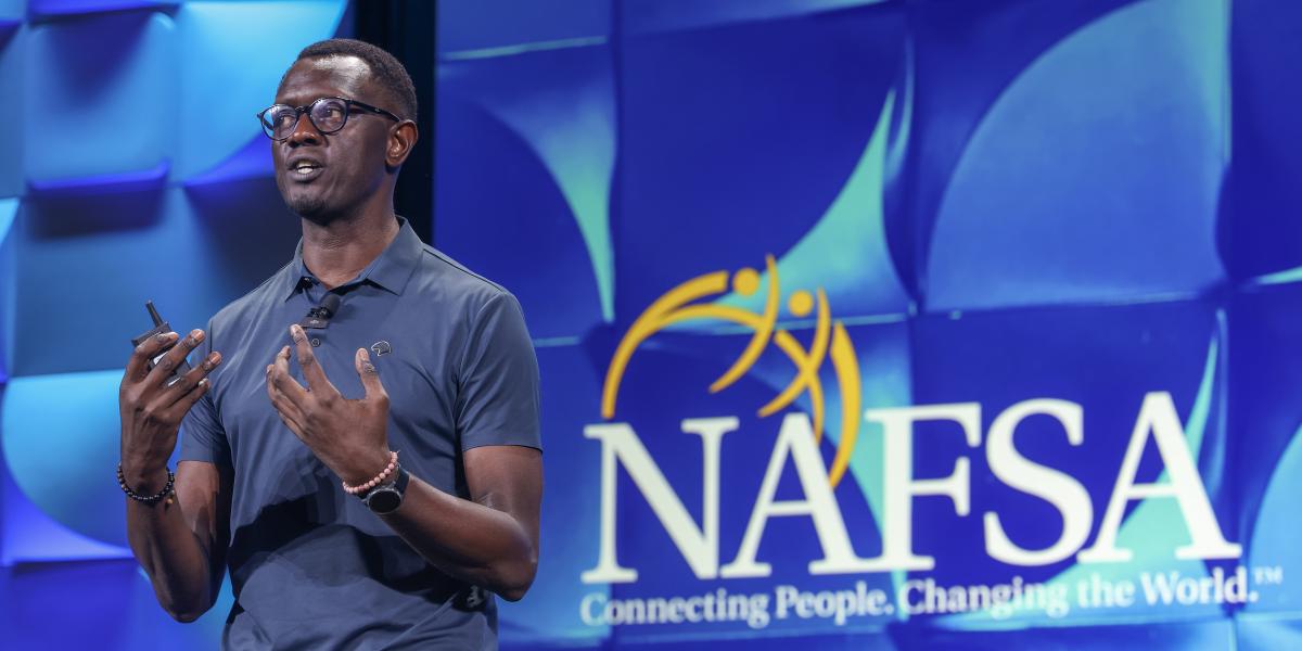Tonee Ndungu speaking at the NAFSA conference.