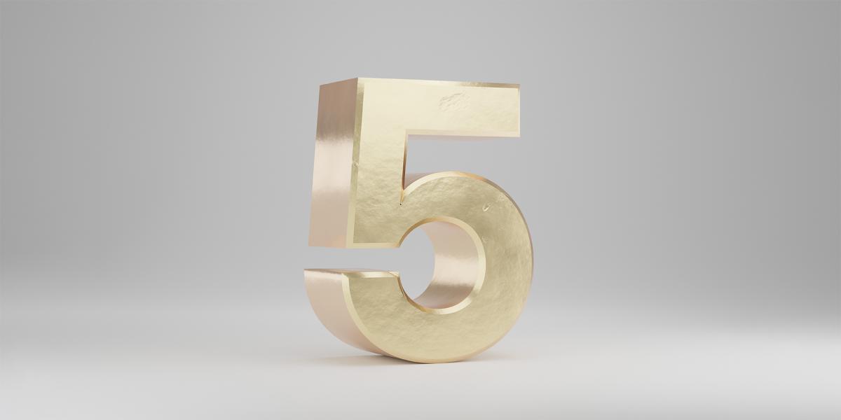 gold numeral five against grey background