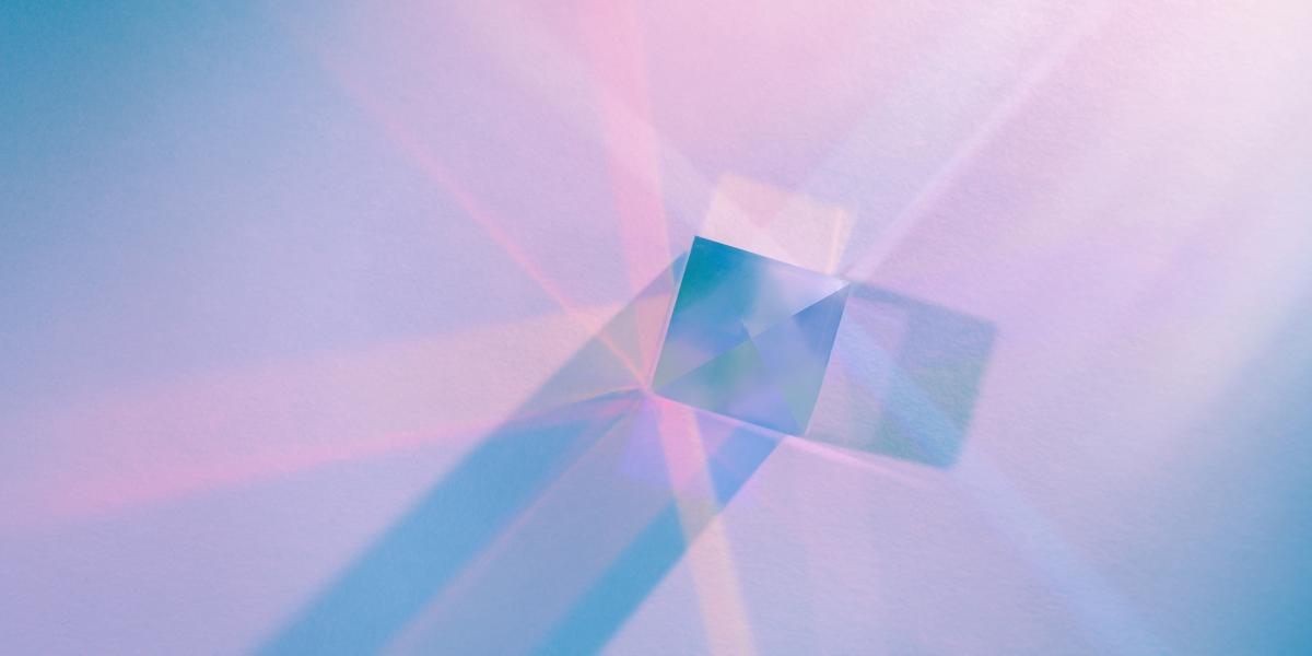 cube prism with refracted light in pastel colors