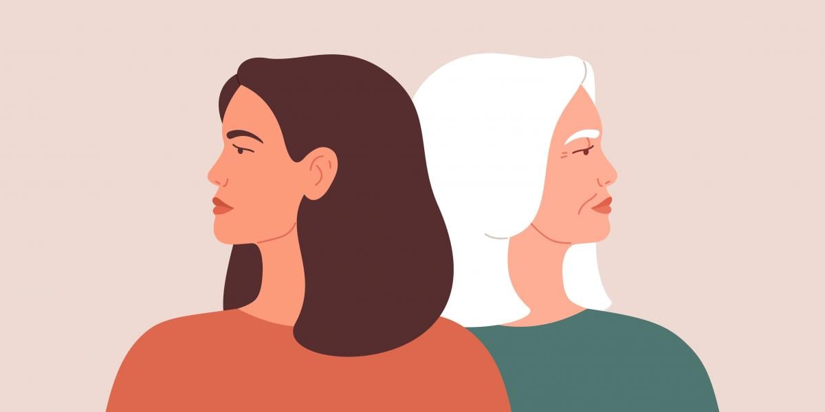 Illustration of two women looking in opposite directions