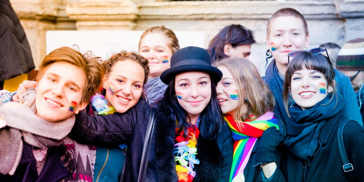 group of students at a pride event