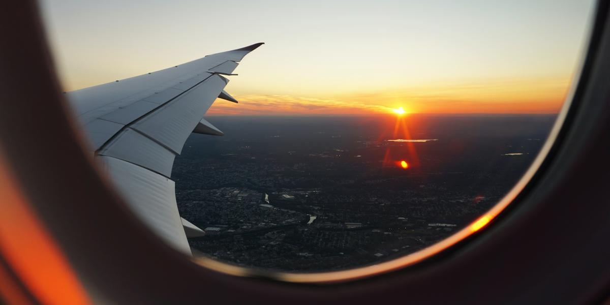 View of a sunset out of a plane window