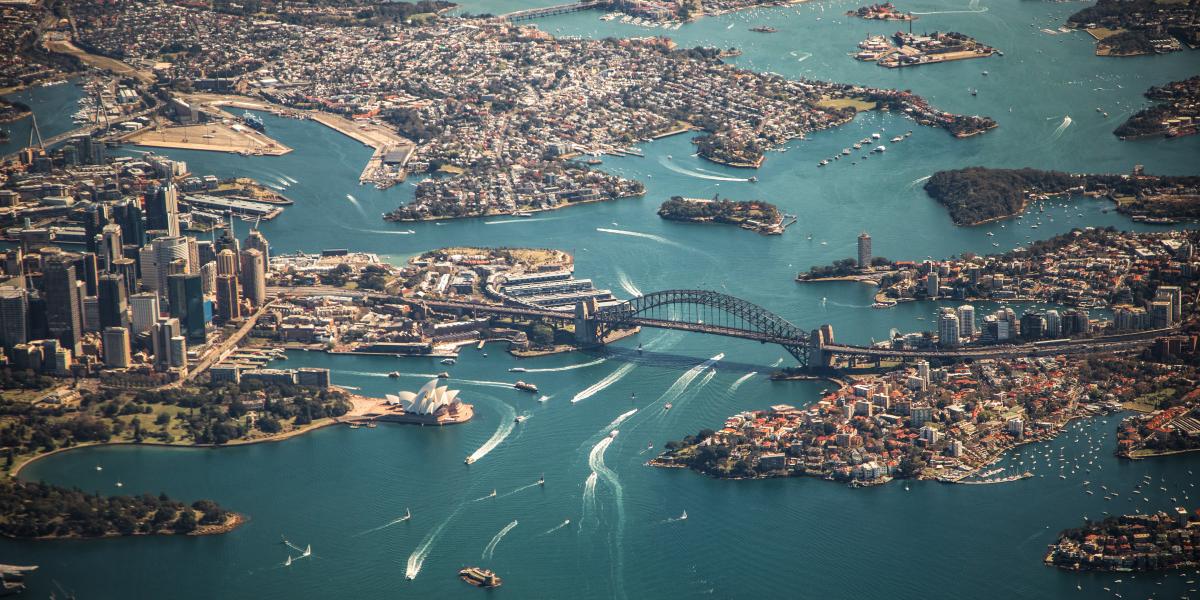 Overhead view of Sydney harbor