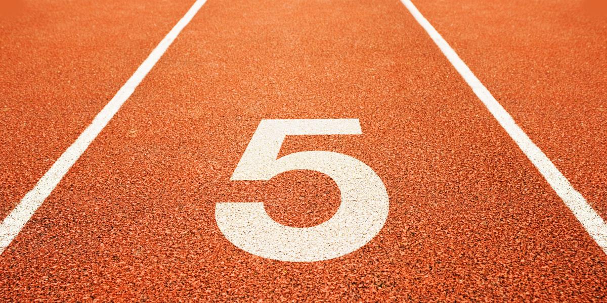 numeral 5 on a running track lane