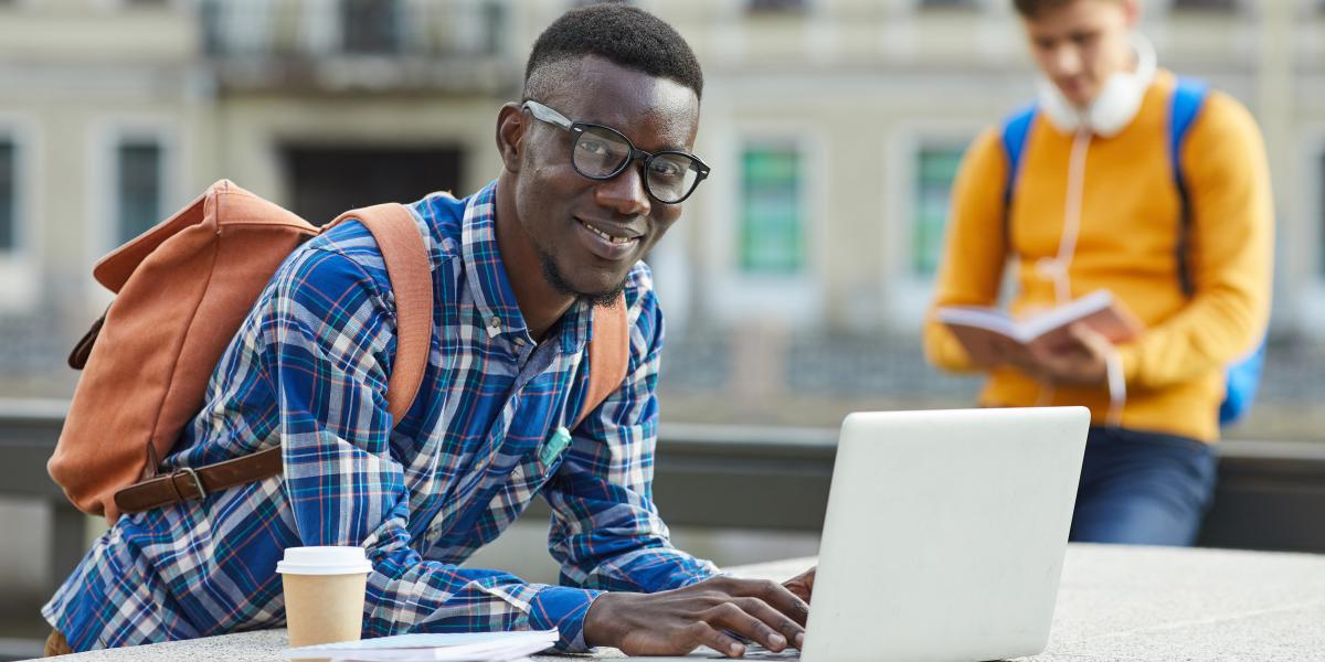 Student working on a laptop