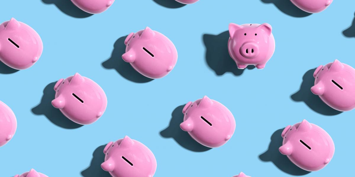 pink piggy banks on a blue background