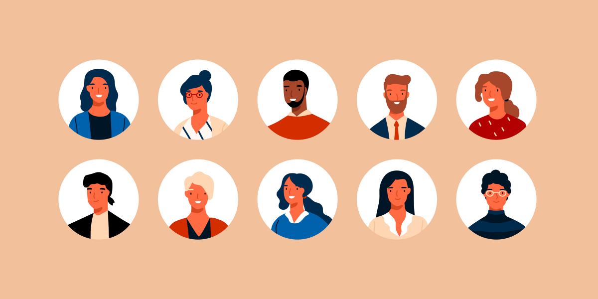 Illustrations of 10 people's headshots