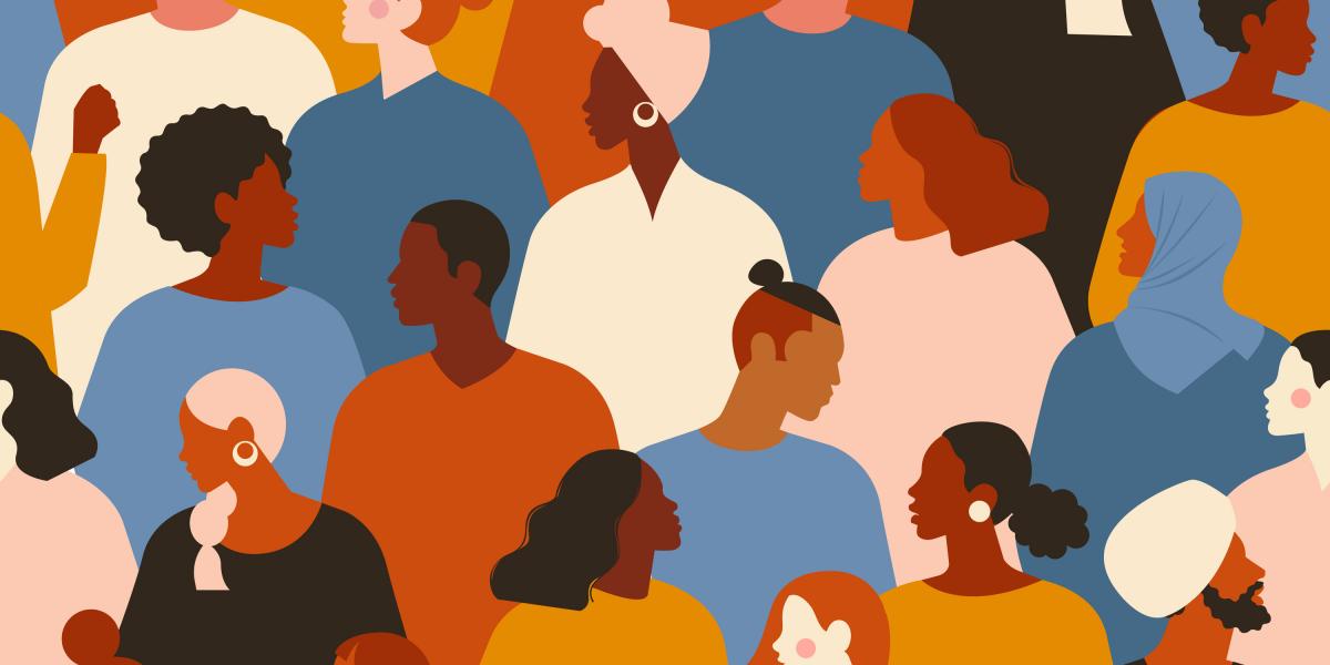 Illustration of racially diverse group of people in profile