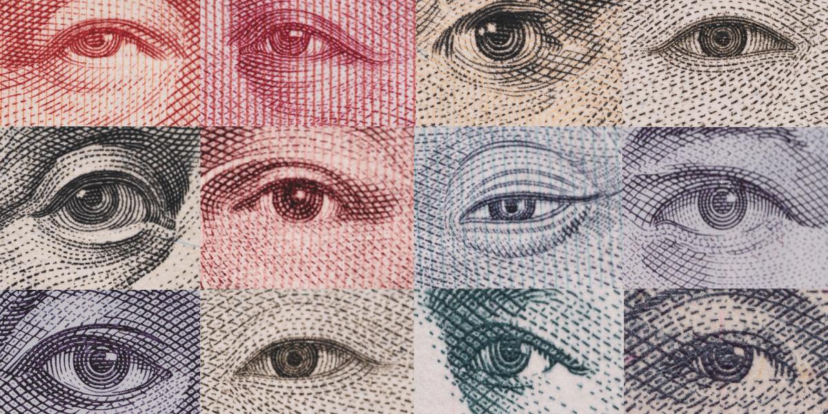 collage of faces from different bank notes