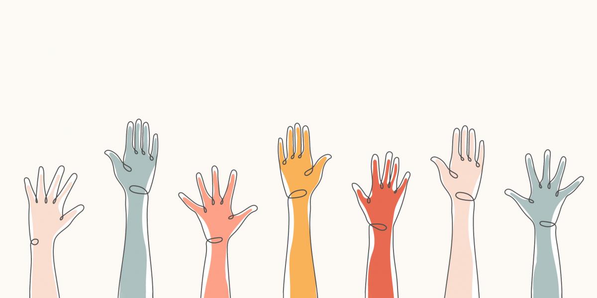 illustration of raised hands in different colors