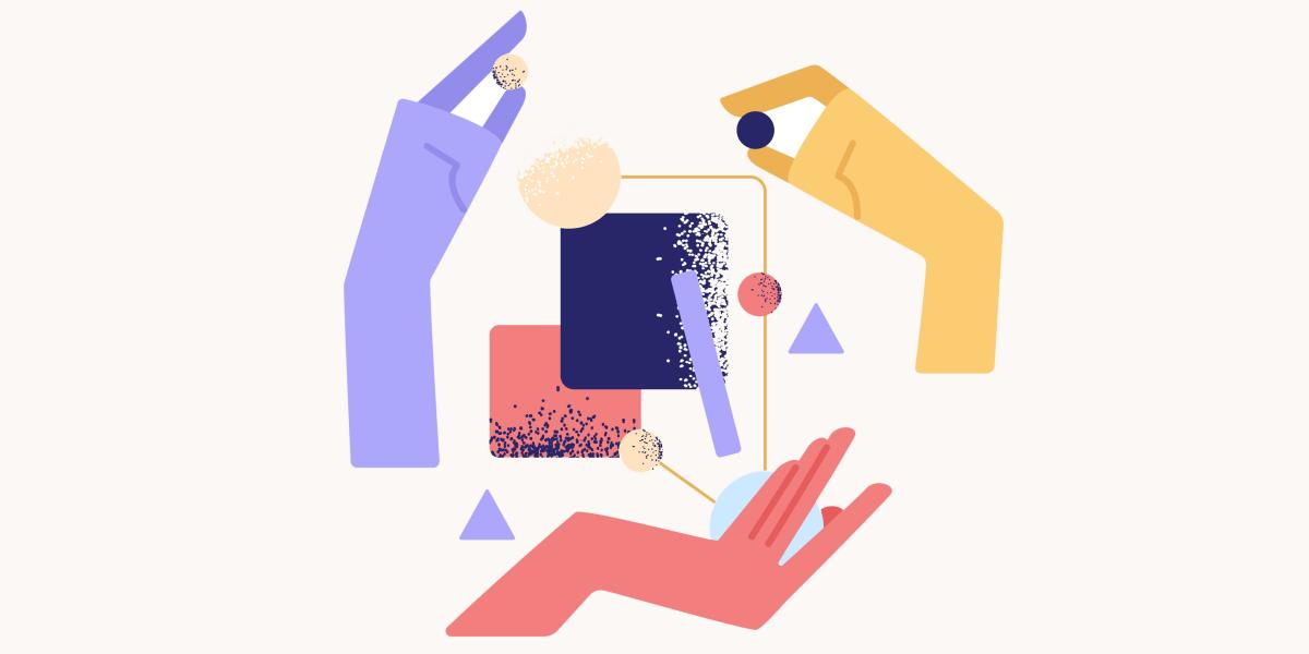 illustration of different colored hands and objects